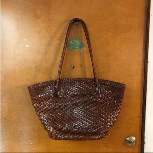 Vecchi leather tote purse woven bag basketweave